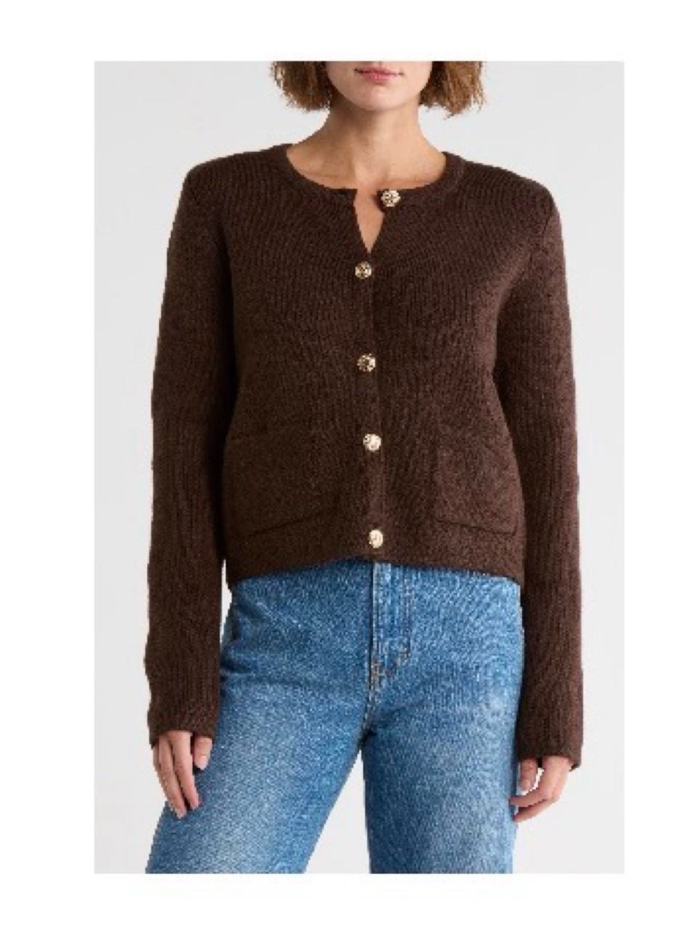 French Connection Chocolate Brown Button-Front Cardigan